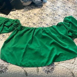 Bright green off the shoulder top with fun sleeve